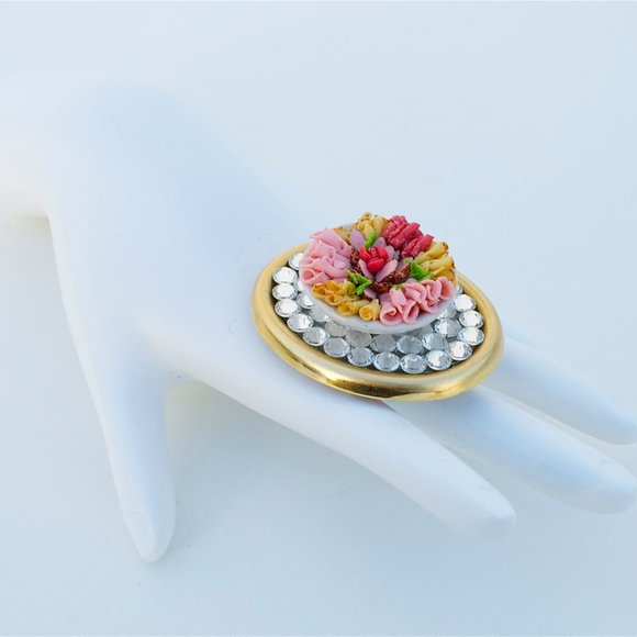 COLD CUTS PLATTER SWAROVSKI RHINESTONE RING - Picture 2 of 5